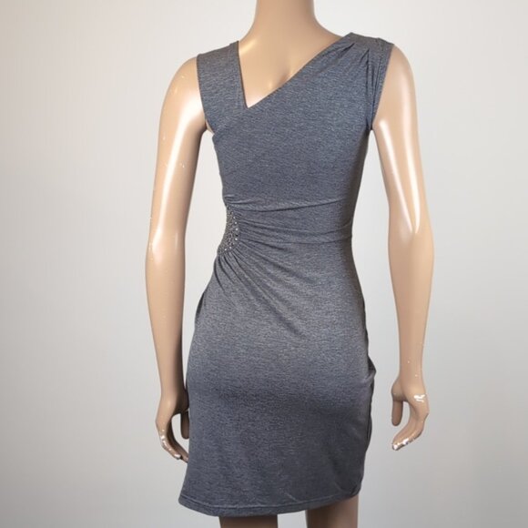 Vintage Y2K Dynamite Faux Wrap Dress Studded Gathered Asymmetric Mini Bodycon - Picture 8 of 14